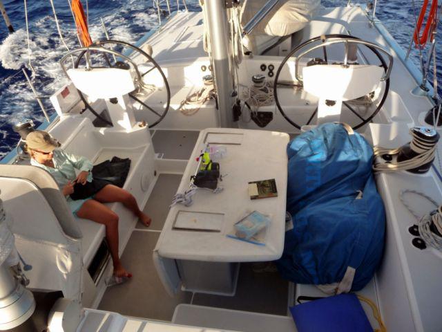 09 Aug 2010<br>The cockpit of the Lady K. <br> Yacht Lady K, between Tahiti and Tonga, South Pacific. by Google Translate