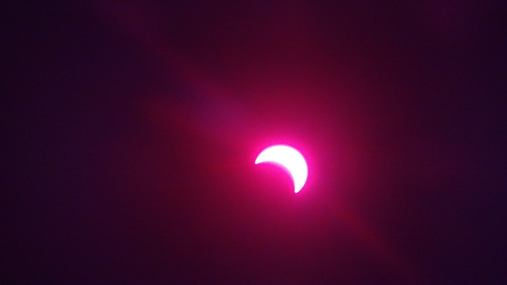 14 Nov 2012<br>Eclipse partielle du soleil, vision à travers un écran protecteur.<br>Christchurch, Ile du sud, Nouvelle Zélande.