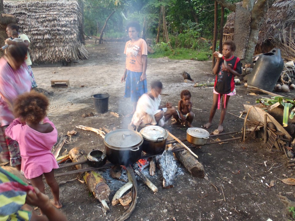 Tortue, étape 3. A la casserole! Il faut cuire longtemps pour rendre la viande bien tendre.<br>Port Résolution, Ile de Tanna, Vanuatu.