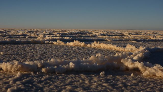 09 Sep 2009<br>The salt dries the Salar hexagonal shapes on the ground, forming small &quot;walls&quot; of salt a few inches high. Salar de Uyuni, Bolivia