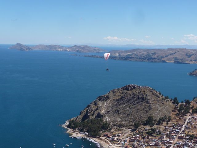 04 Oct 2009<br>Olivier flight above Lake Titicaca.Copacabana, Bolivia