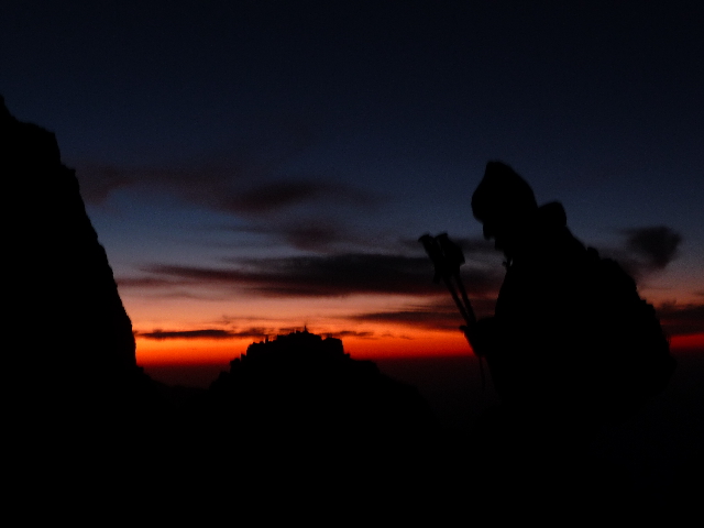 16 Sep 2008<br>Nocturnal ascent of Mount Toubkal. Michel silhouette on sunrise Toubkalien.