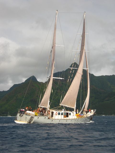 20 Jun 2010<br>Infinity on which the yacht regatta we Tahiti Moorea. I am in the spreaders with a breathtaking view of all sailboats and Tahiti.Tahiti, French Polynesia
